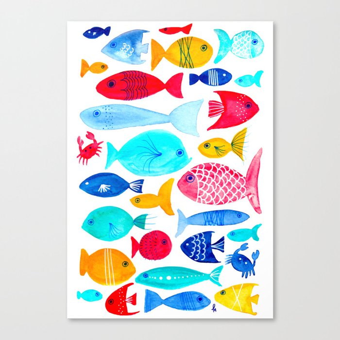 Fish Pattern - Ocean - Nautical - Sea - Swim - Crabs - Summer Canvas Print