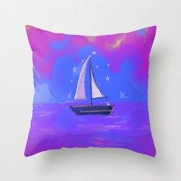 Blue Boat Throw Pillow