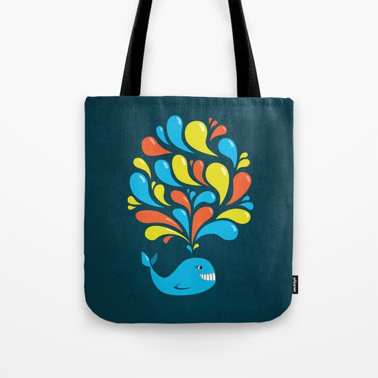 Dark Colorful Happy Cartoon Whale Tote Bag