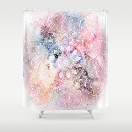 Whimsical white watercolor mandala design Shower Curtain