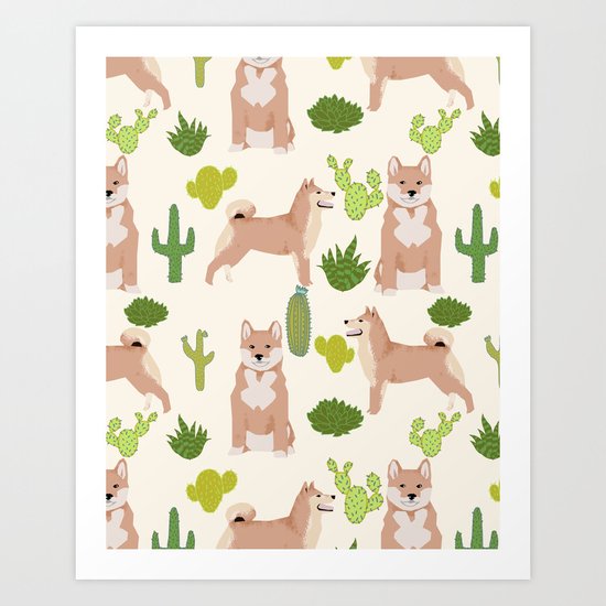 Shiba Inu dog breed pet portrait unique pet friendly must have gifts accessories cactus dogs pets Art Print