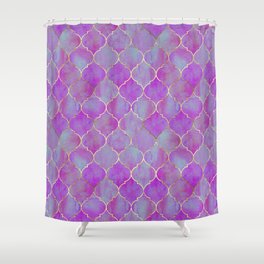 Vintage decorative purple moroccan seamless pattern with gold line Shower Curtain