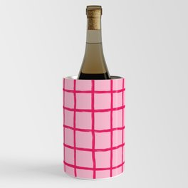 Hot Pink on Blush Checkered Grid Wine Chiller