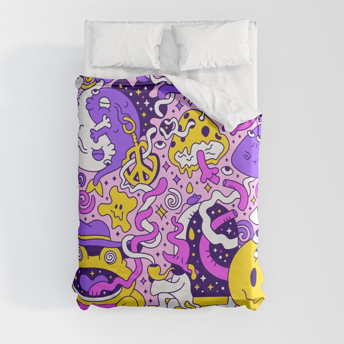 Colorful Funky 90s Smiley Trip Sketch Doodle Duvet Cover