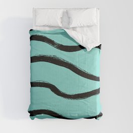 Oh Tiffany, my Darling. - Black Turquoise Brush Waves Comforter