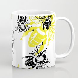 Black and Yellow Buzzing Bees Pattern Bugs Insects Theme Coffee Mug