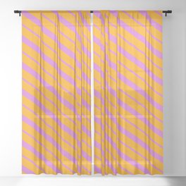 [ Thumbnail: Orange and Orchid Colored Stripes Pattern Sheer Curtain ]