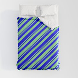[ Thumbnail: Blue & Light Green Colored Striped Pattern Duvet Cover ]
