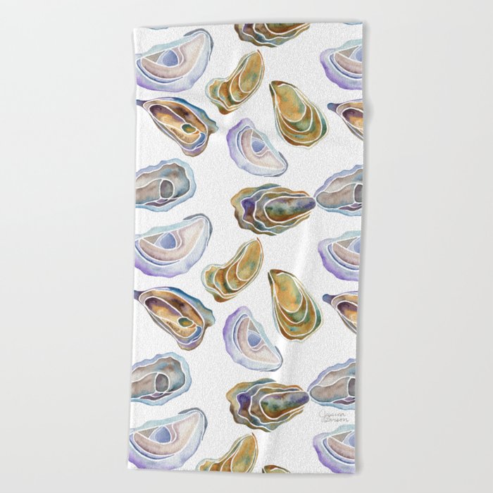 Watercolor Oysters Beach Towel