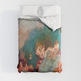 Turquoise Copper Agate Low Poly Geometric Triangles Comforter