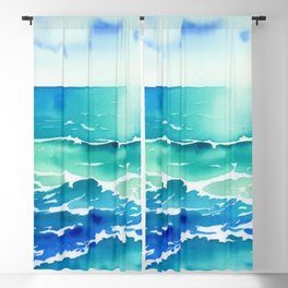 Watercolor Waves Blackout Curtain