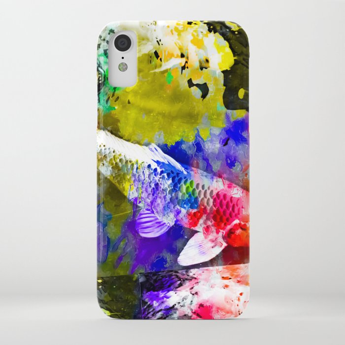 Koi Fish With Painting Texture Abstract Background In Red Blue Yellow Pink Iphone Case By Timla Society6