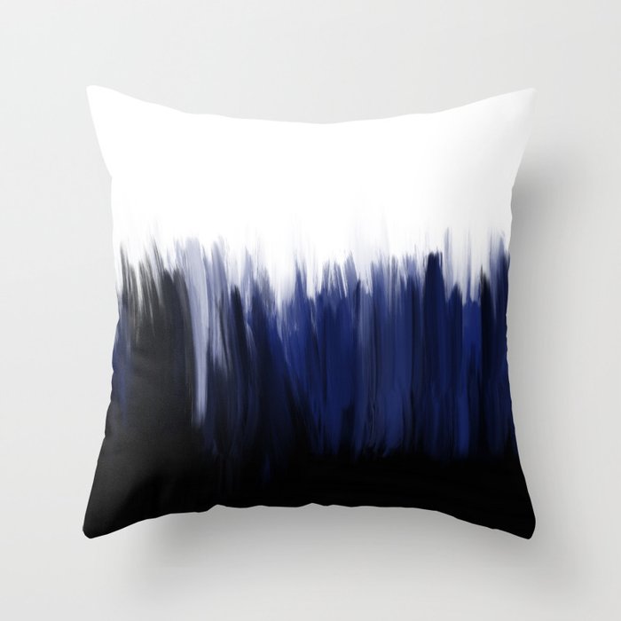 Modern blue cobalt black oil paint brushstrokes abstract Throw Pillow