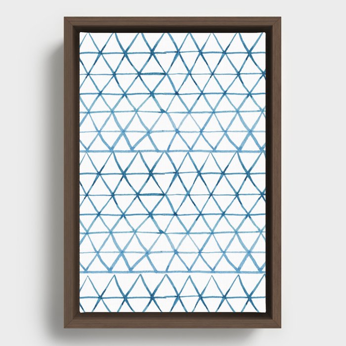 Indigo Geo Triangle Pattern Framed Canvas