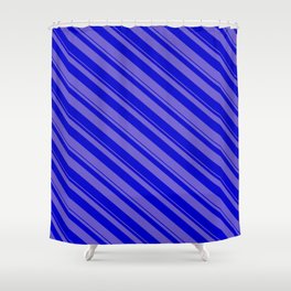 [ Thumbnail: Slate Blue and Blue Colored Stripes/Lines Pattern Shower Curtain ]