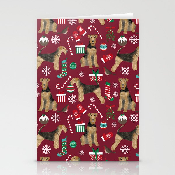 Airedale Terrier christmas stocking candy canes winter snowflakes dog breed Stationery Cards