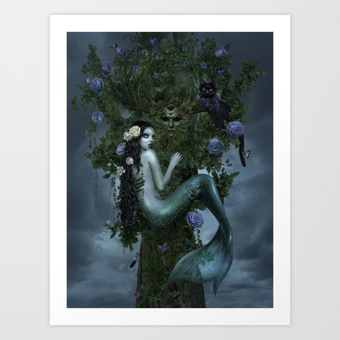 Mermaid and The Tree Spirit Art Print
