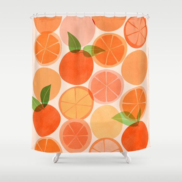 Sunny Oranges Tropical Fruit Illustration Shower Curtain