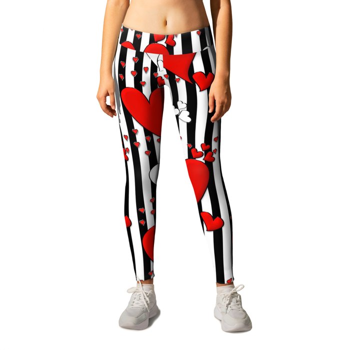 Valentine Hearts and Stripes Leggings