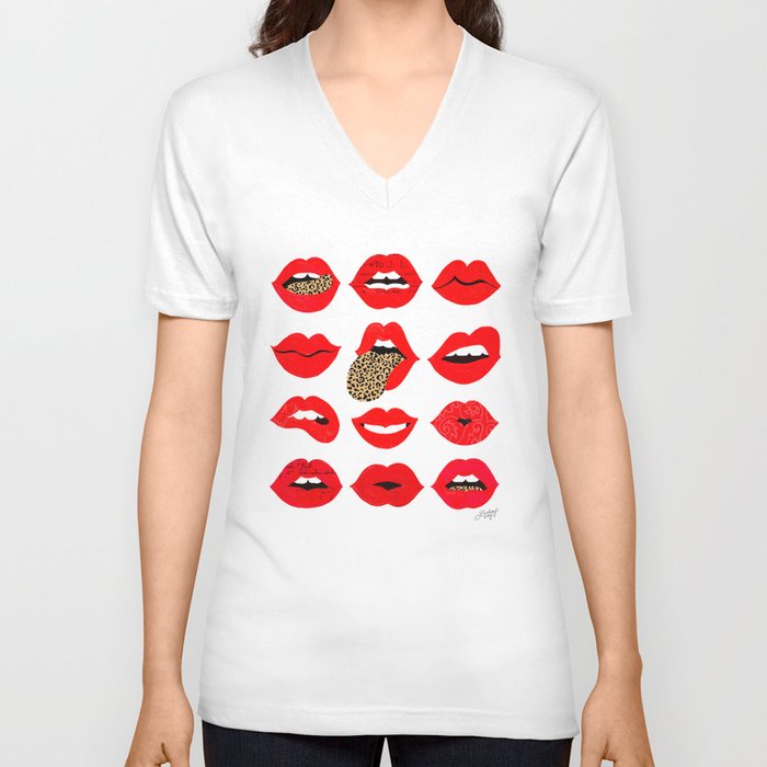 Leopard Lips of Love V Neck T Shirt