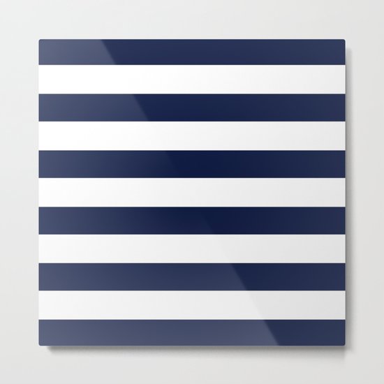 Simply Stripes Nautical Navy on White Metal Print