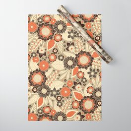 Retro Orange, Brown & Cream 1970s Floral Pattern Wrapping Paper