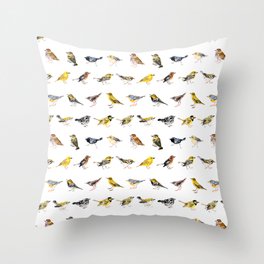 Warbler and Vireo Pattern on White Throw Pillow