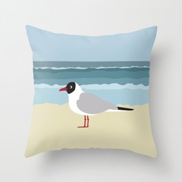 Сute seagull by the sea Throw Pillow