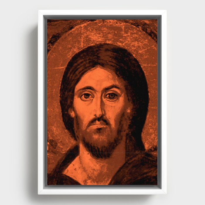 Jesus Icon Orange Color Framed Canvas