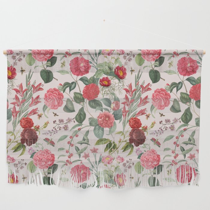 Blooming Spring Summer Pink Rose Garden light pastel colors pattern  Wall Hanging