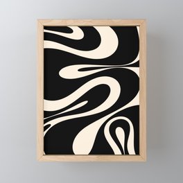 Mellow Flow Retro 60s 70s Abstract Pattern in Black and Almond Cream Framed Mini Art Print