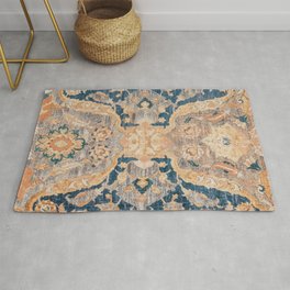 Persian Motif II // 17th Century Ornate Rose Gold Silver Royal Blue Yellow Flowery Accent Rug Patter Rug