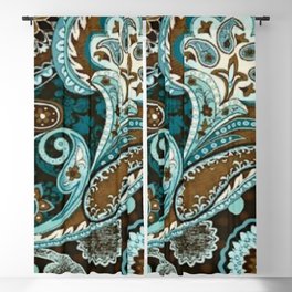 Turquoise Brown Vintage Paisley Blackout Curtain