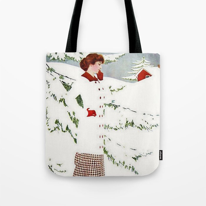 C Coles Phillips ‘Fadeaway Girl’ “Winter Snowscape” Tote Bag