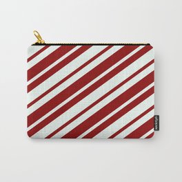 [ Thumbnail: Mint Cream & Dark Red Colored Striped Pattern Carry-All Pouch ]