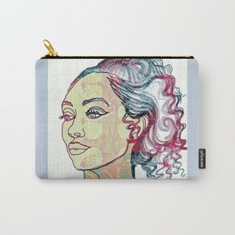 Beatniks Chic Drawing-Female Portrait Carry-All Pouch | Pastel, Side Profile, Sketchy, Drawing, Abstractcolours, Portraiture, Candystripe, Sophisticatedart, Neopolitan, Pastelhues 