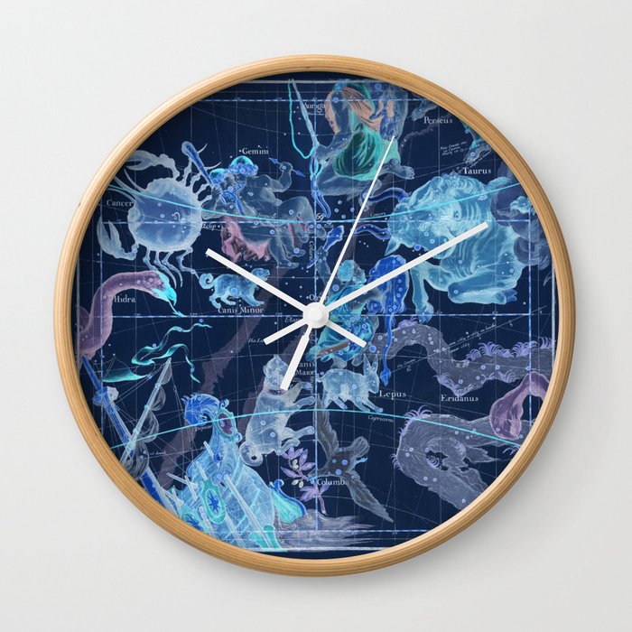 Star Atlas Vintage Constellation Map Pardies Plate 5 negative blue inverted Wall Clock