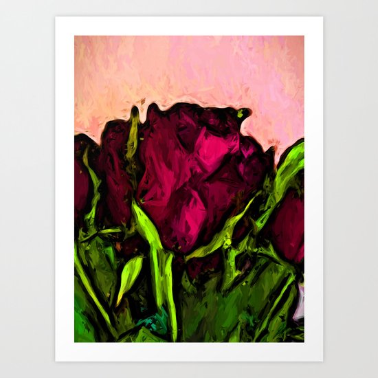 Red Rose with Green Leaves Art Print