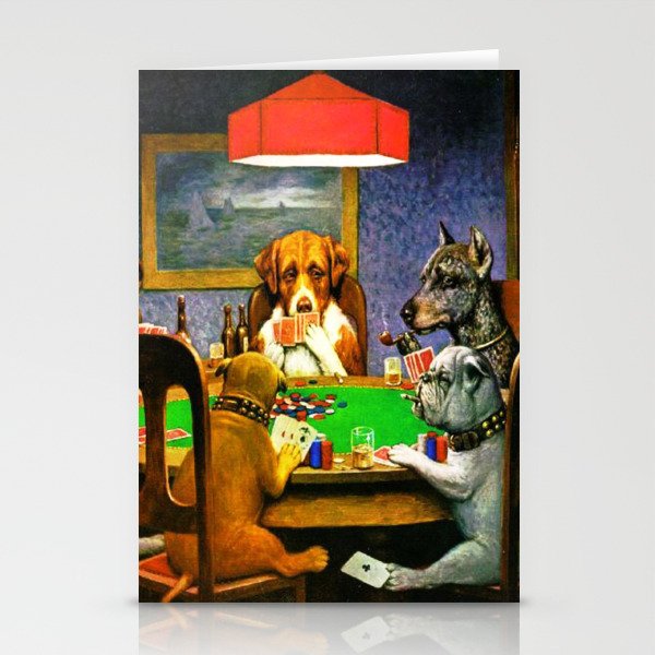  Dogs Playing Poker, by Cassius Marcellus Coolidge - Vintage Painting Stationery Cards