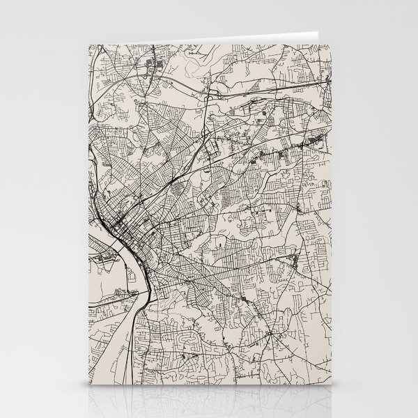 Springfield, Massachusetts - City Map - USA - Black and White Aesthetic Stationery Cards