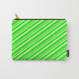 [ Thumbnail: Pale Goldenrod and Lime Colored Stripes/Lines Pattern Carry-All Pouch ]