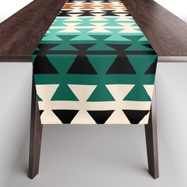Desert Boho Ethnic Pattern with Triangles (shades of green) Table Runner