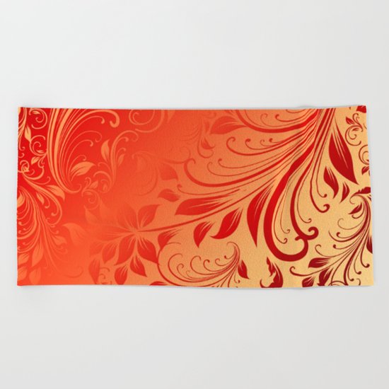 Orange red swirls leaves Beach Towel