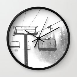 Chairlift Abyss // Black and White Chair Lift Ride to the Top Colorado Mountain Artwork Wall Clock