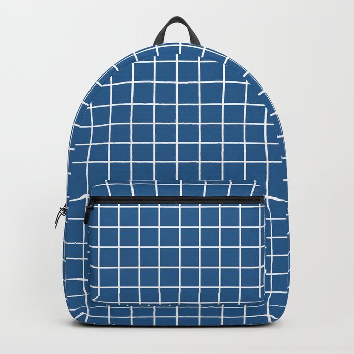 Minimalism Window Pane Grid White On Blue Backpack By Fischerfinearts