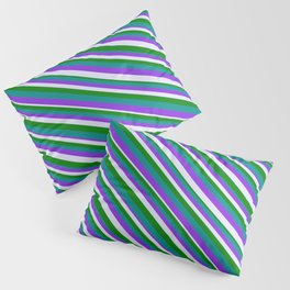 [ Thumbnail: Purple, Lavender, Green, and Dark Cyan Colored Striped/Lined Pattern Pillow Sham ]