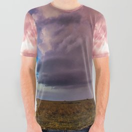 Illumination - Supercell Thunderstorm Illuminated by Lightning at Sunset on Spring Evening in Kansas All Over Graphic Tee