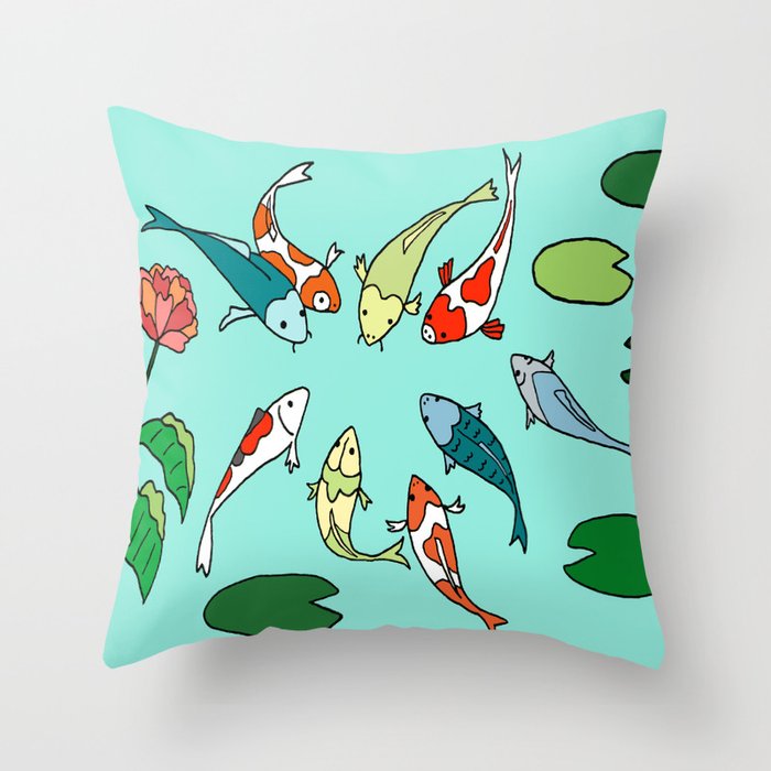 Koi Fish Meeting Throw Pillow