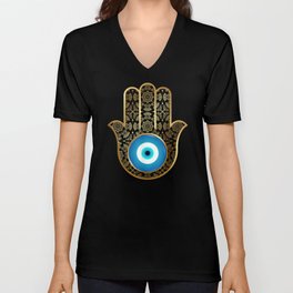 Evil Eye Amulet Hamsa Hand Mandala V Neck T Shirt