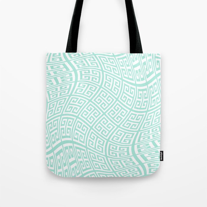 Mint and White Greek Key Liquify Tote Bag